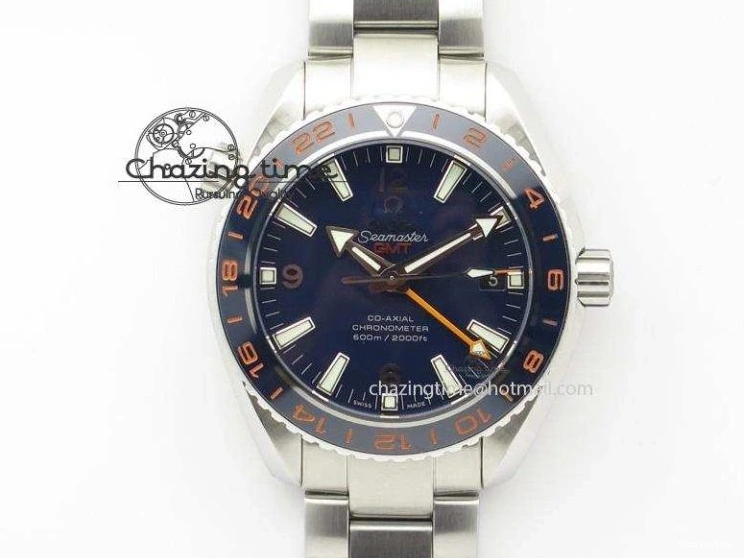 1229 Planet Ocean GMT 42mm V6F 1:1 Best Edition Blue Bezel Orange Numbers On SS Bracelet A Compact 8254